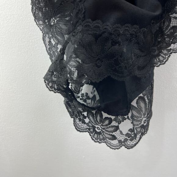 VTG Dolores For Poirette Black Sleep Bodysuit Lace Ruffle VNeck Pullover S Small - Picture 5 of 8